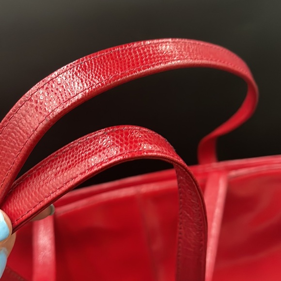 Tuci Italia Red Leather Reptile Embossed Tote - Picture 14 of 14